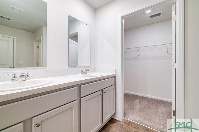 bathroom featuring vanity and wood-type flooring