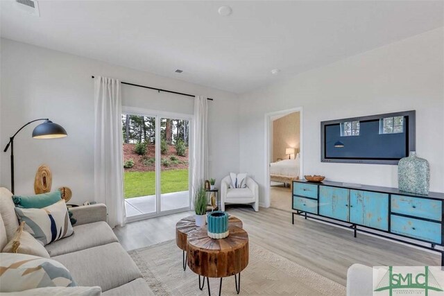 living room with light wood-type flooring