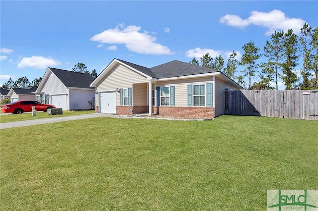 view of front facade featuring a garage and a front lawn