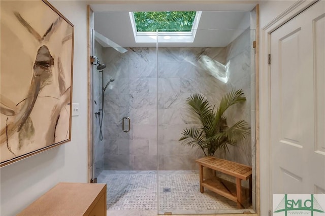 bathroom featuring tile patterned floors and walk in shower