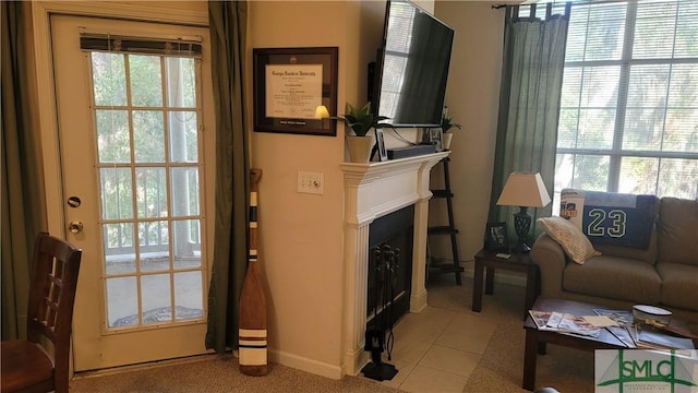 living room featuring light tile patterned floors