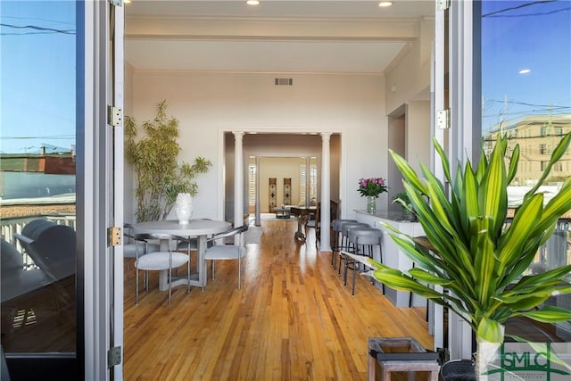 hallway with decorative columns