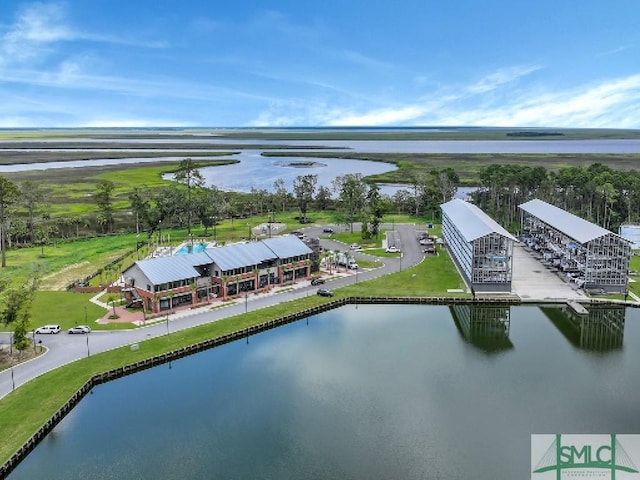 aerial view with a water view