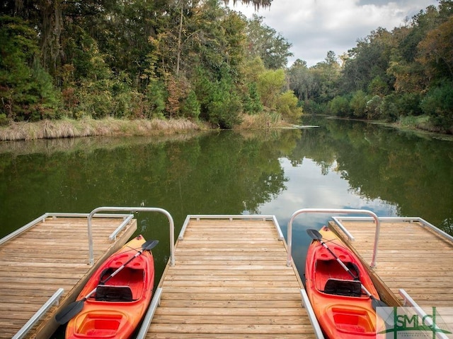 view of dock with a water view