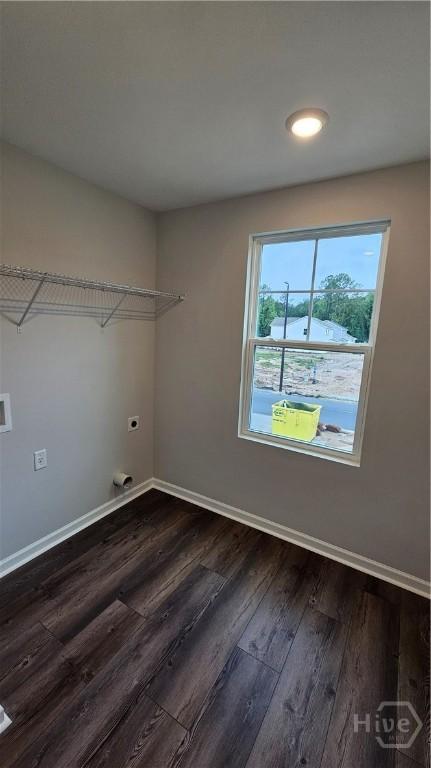150 Cross Creek Dr, Pooler, GA 31322 - laundry area with hookup for an electric dryer, dark wood-style flooring, and baseboards