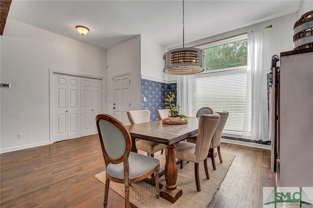 dining area featuring dark wood-style floors, plenty of natural light, and baseboards