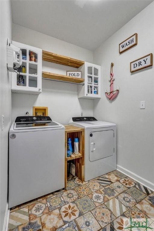 laundry room with baseboards, laundry area, and washer and clothes dryer