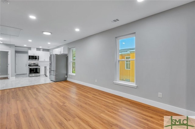 unfurnished living room with light hardwood / wood-style flooring