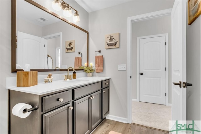 bathroom featuring hardwood / wood-style floors and vanity