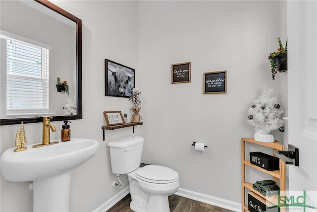 bathroom featuring hardwood / wood-style floors, toilet, and sink