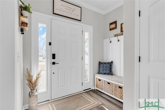 mudroom featuring hardwood / wood-style floors