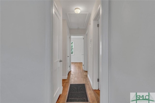 corridor featuring light hardwood / wood-style floors