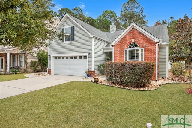 front of property with a front yard and a garage