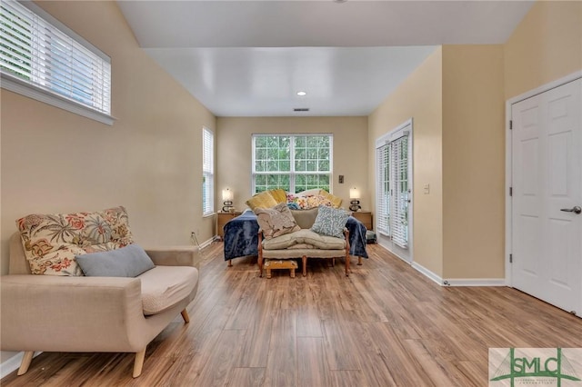 living area featuring light wood-type flooring