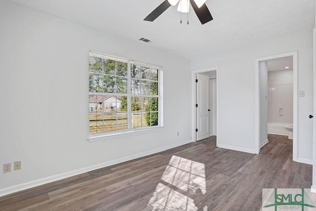 interior space with hardwood / wood-style flooring and ceiling fan