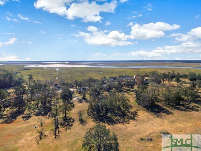 aerial view featuring a rural view and a water view