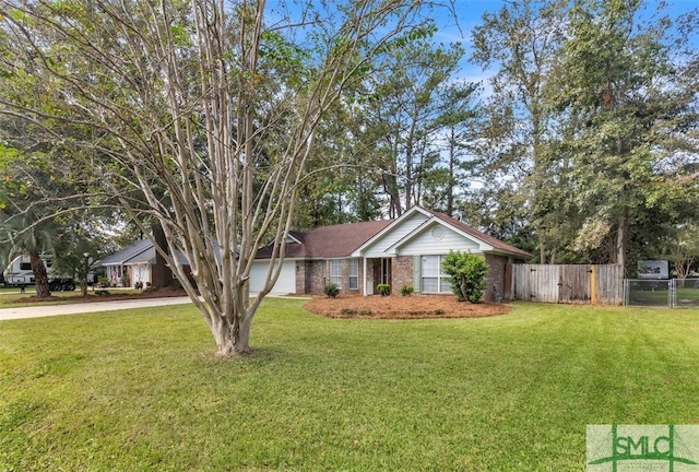 single story home with a front lawn and a garage