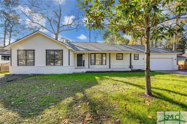 ranch-style house with a front lawn and a garage