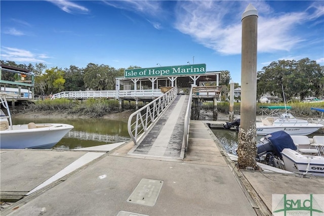 view of dock with a water view