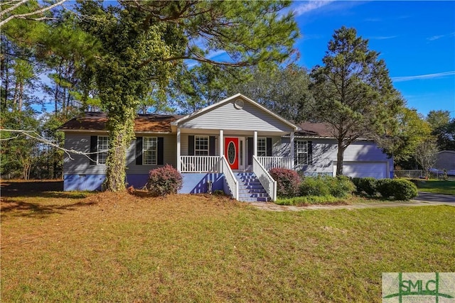 view of front of property with a porch and a front yard