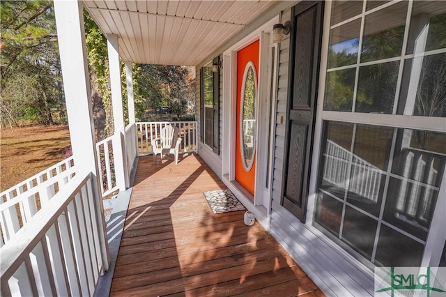 wooden deck with covered porch