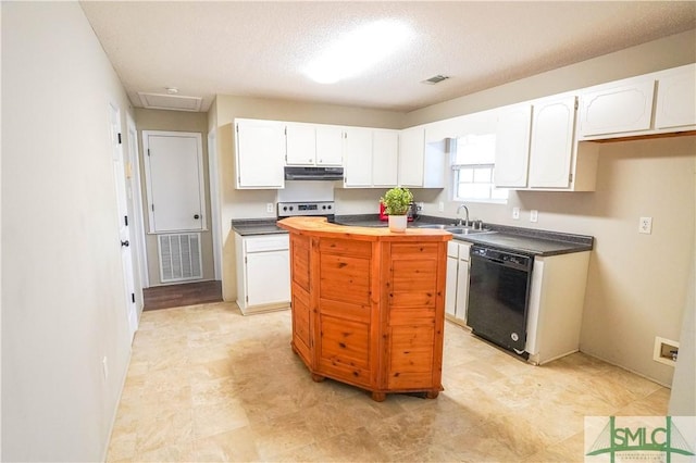 kitchen featuring white cabinets, dishwasher, and stove