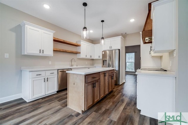 127 Winding Way Rd, Pembroke, GA 31321 - kitchen featuring stainless steel appliances, dark wood-style flooring, open shelves, light countertops, and recessed lighting
