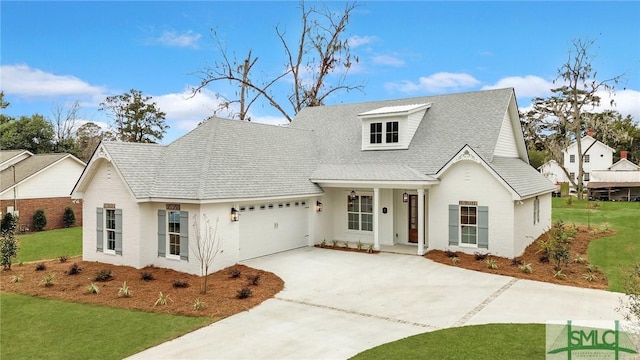 view of front of house featuring a garage and a front yard