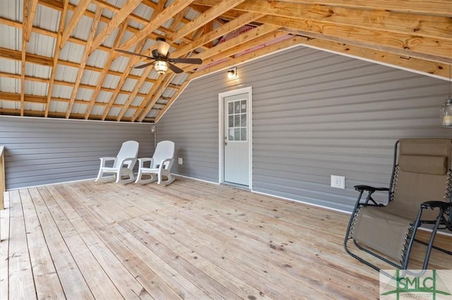 wooden deck with ceiling fan