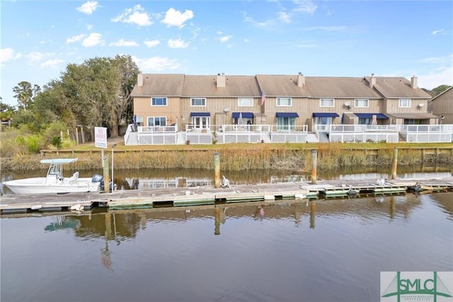 view of dock with a water view