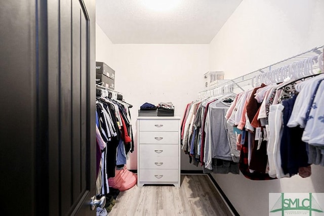 spacious closet with light hardwood / wood-style floors