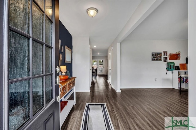 entryway with dark hardwood / wood-style floors