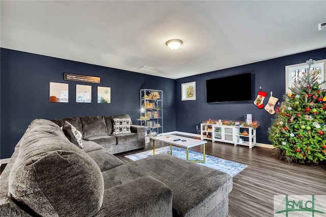 living room with hardwood / wood-style flooring