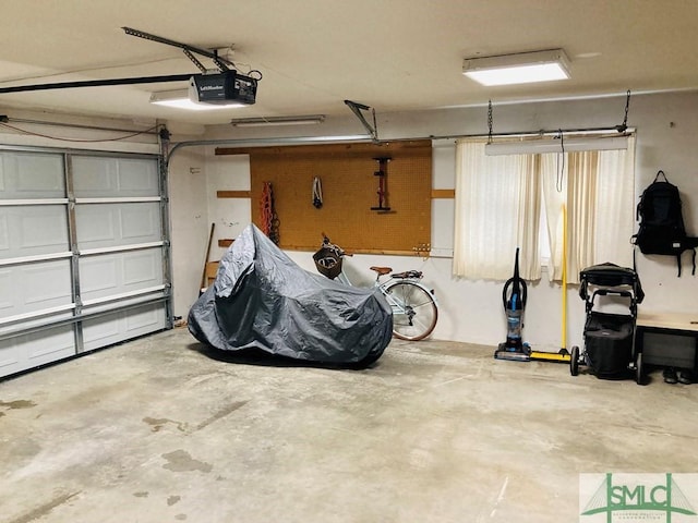 garage with a garage door opener