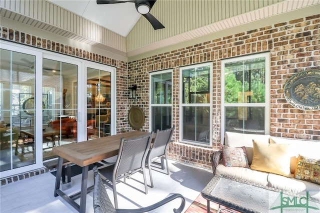 view of patio featuring ceiling fan