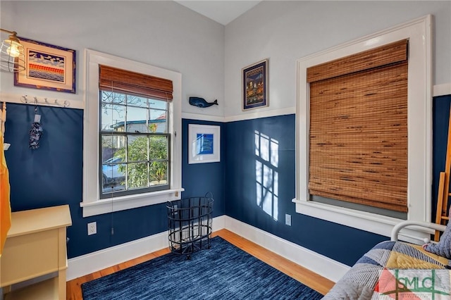 living area with hardwood / wood-style floors