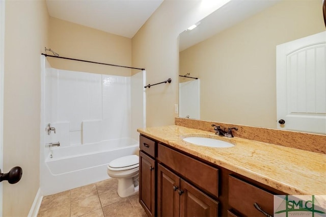 full bathroom featuring tile patterned floors, vanity, toilet, and bathtub / shower combination