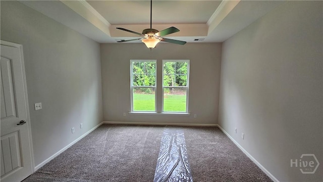 174 Brookline Dr, Savannah, GA 31407 - carpeted empty room with a raised ceiling, ceiling fan, and ornamental molding
