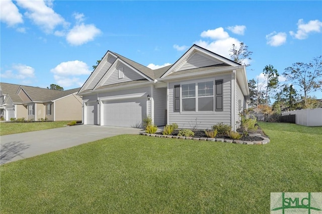 view of front of property with a garage and a front lawn