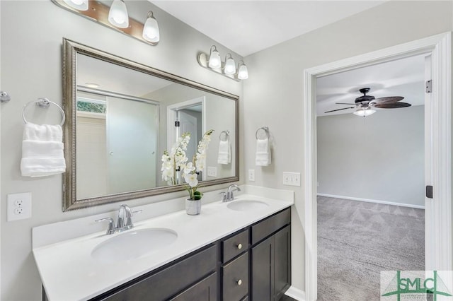 bathroom with vanity and ceiling fan