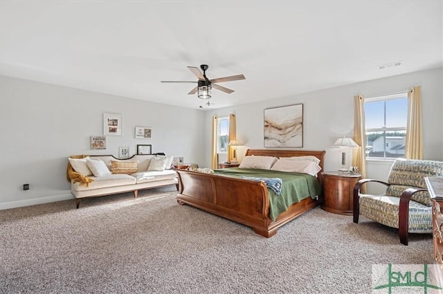 bedroom with carpet floors and ceiling fan