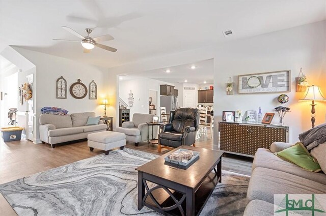 137 William Way, Springfield, GA 31329 - living room featuring a ceiling fan, wood finished floors, and recessed lighting