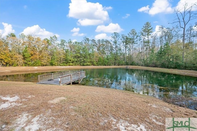 view of dock featuring a water view