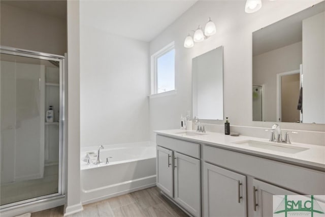 bathroom with vanity and independent shower and bath