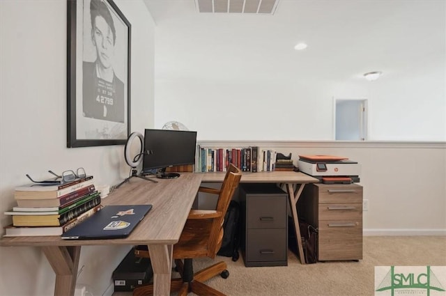 view of carpeted home office