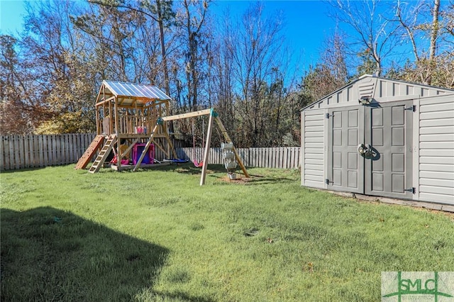 view of yard with a playground