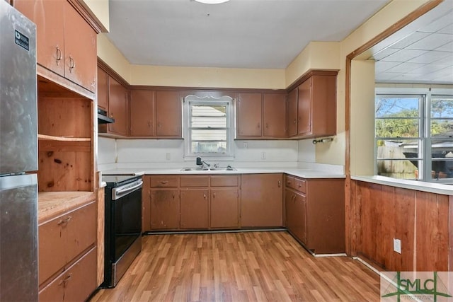 kitchen featuring stainless steel appliances, light hardwood / wood-style flooring, and sink