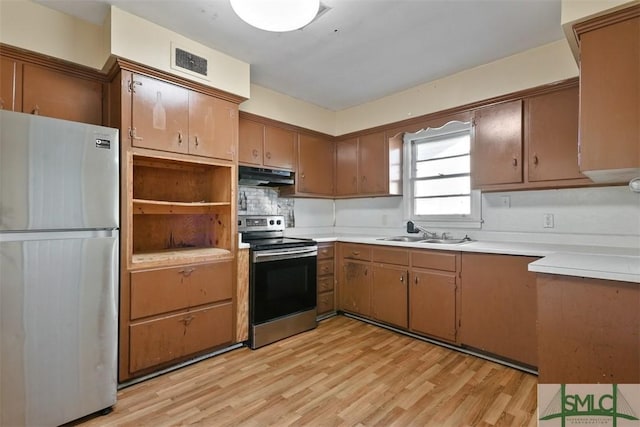 kitchen featuring light hardwood / wood-style floors, sink, and appliances with stainless steel finishes