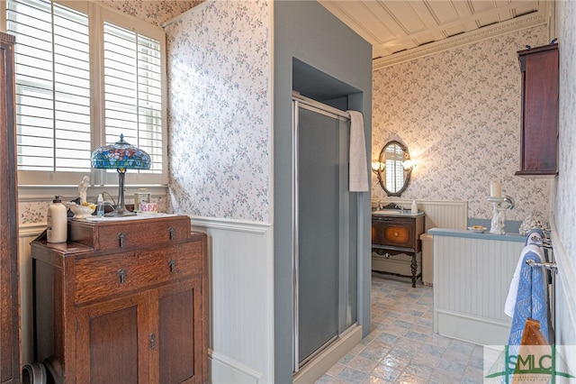 bathroom featuring sink and walk in shower