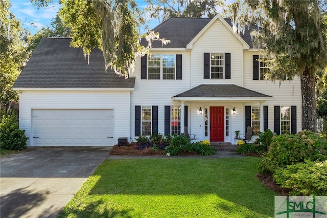 view of front of home with a garage and a front yard